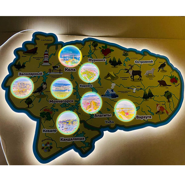 Световой стенд-карта "Кольский полуостров" резной 1,8*1,25 м